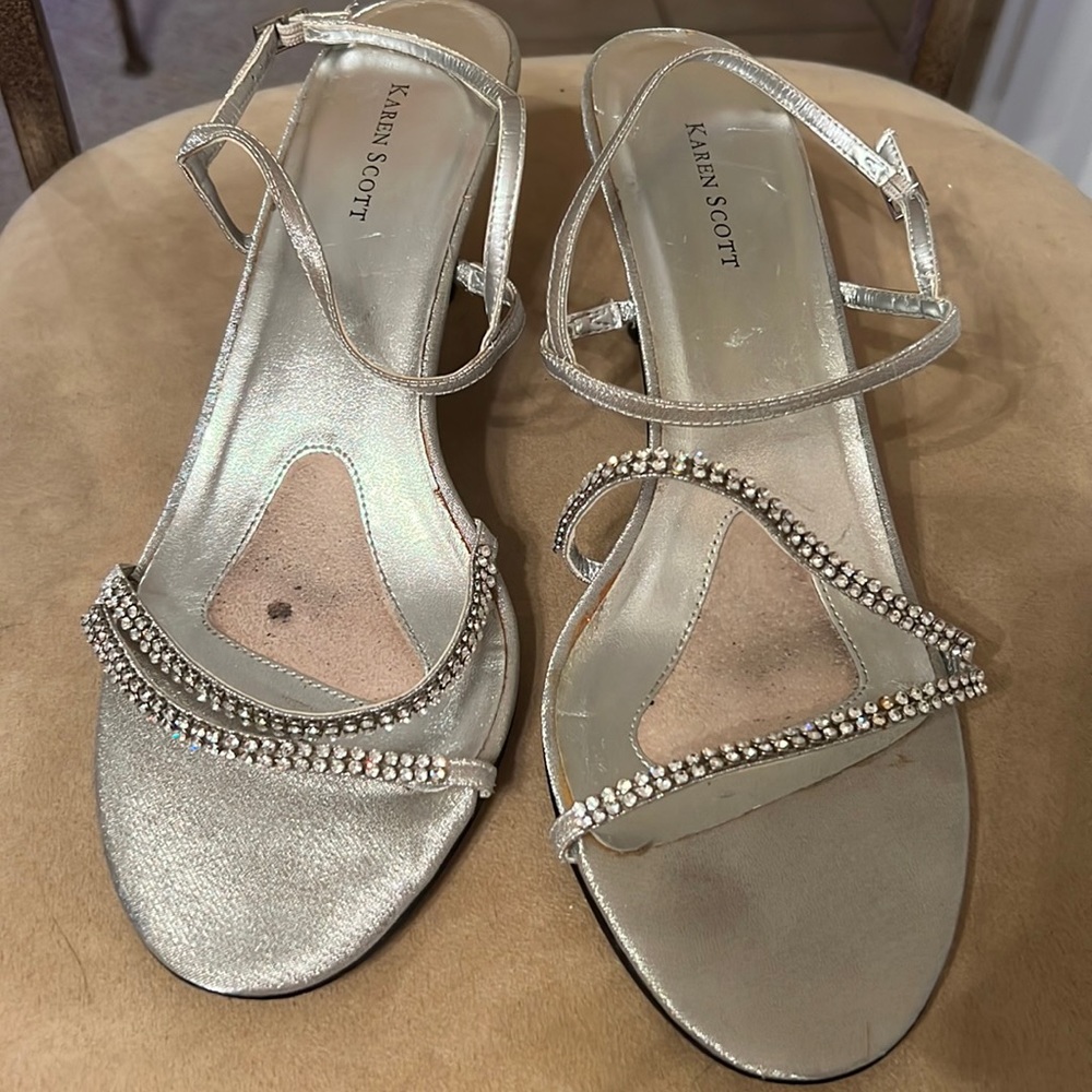 Silver rhinestone heels